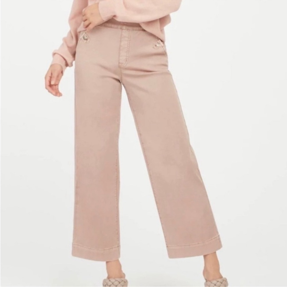 SPANX Dusty Pink High Waisted Wide Leg Cropped Pull On Twill Pants | M